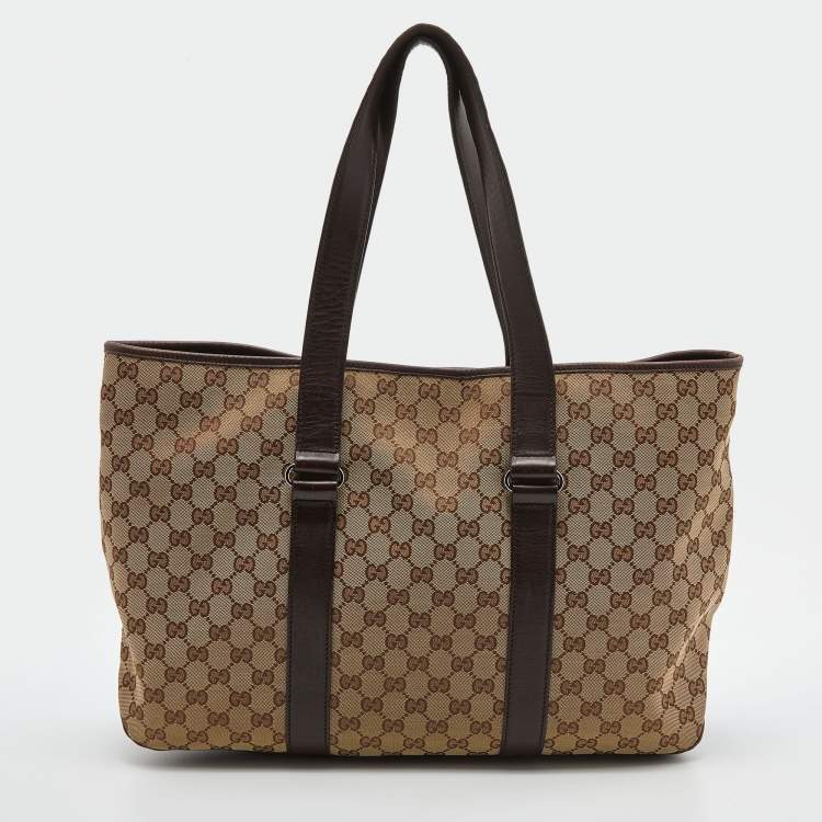Pre Owned Gucci Beige/Brown GG Canvas and Leather Shopper Tote