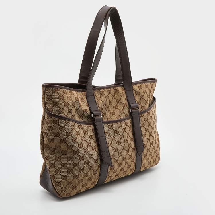 Pre Owned Gucci Beige/Brown GG Canvas and Leather Shopper Tote