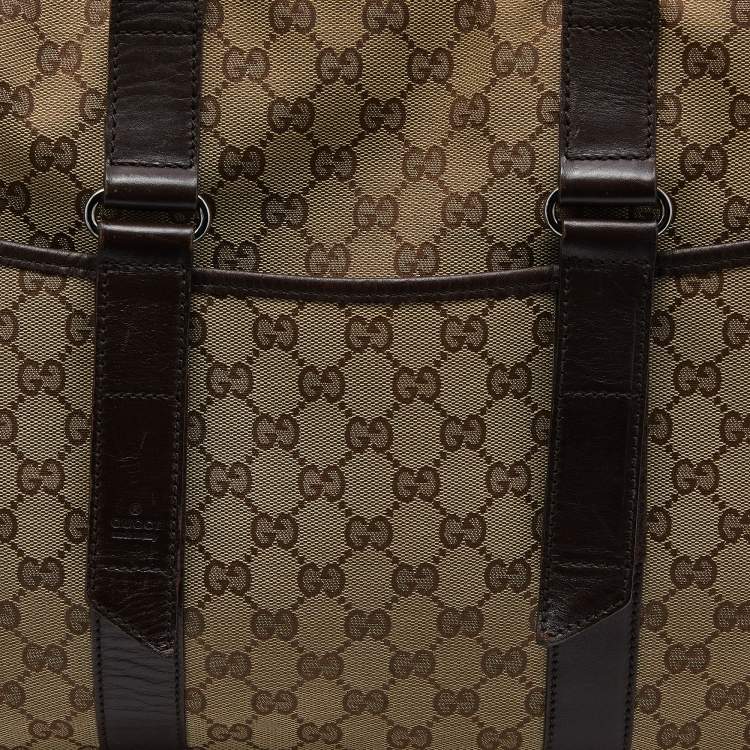 Pre Owned Gucci Beige/Brown GG Canvas and Leather Shopper Tote
