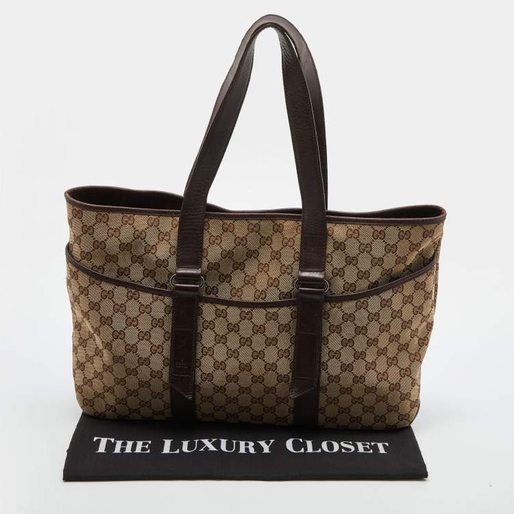 Pre Owned Gucci Beige/Brown GG Canvas and Leather Shopper Tote