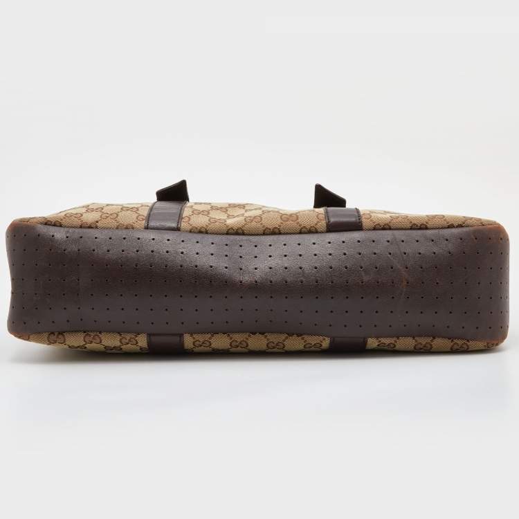 Pre Owned Gucci Beige/Brown GG Canvas and Leather Shopper Tote