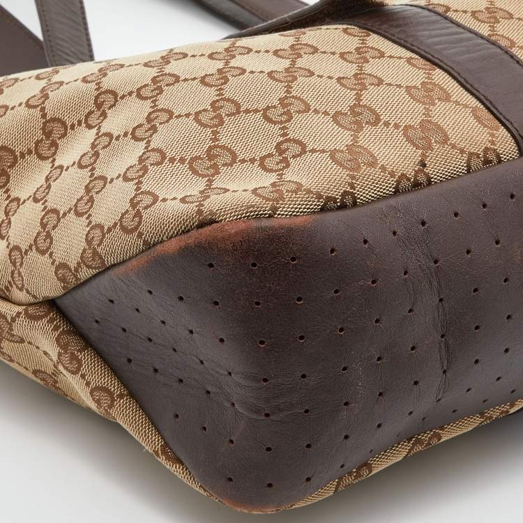 Pre Owned Gucci Beige/Brown GG Canvas and Leather Shopper Tote