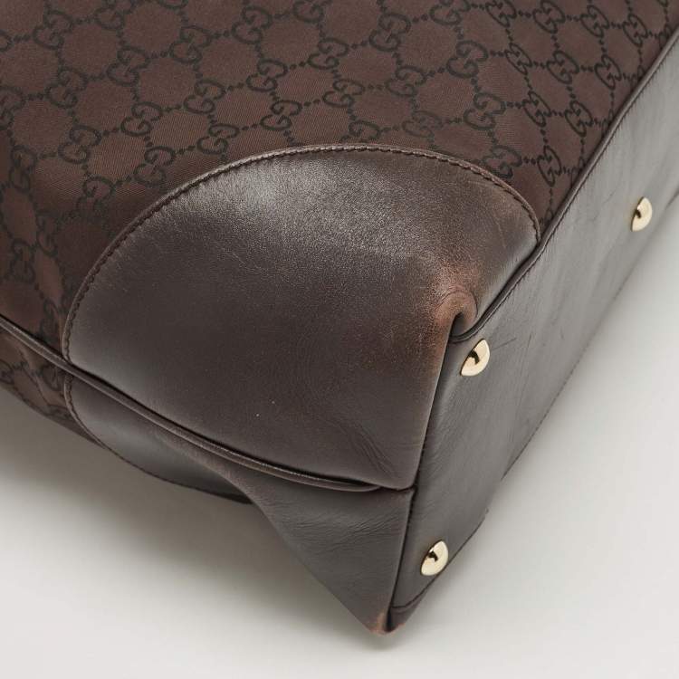 Pre Owned Gucci Dark Brown Canvas And Leather Large Shopping Tote