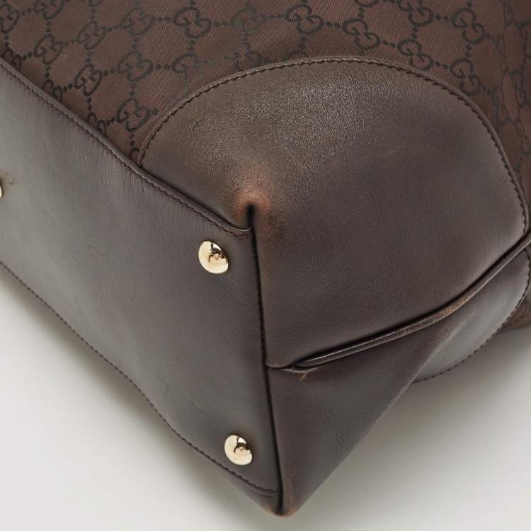 Pre Owned Gucci Dark Brown Canvas And Leather Large Shopping Tote