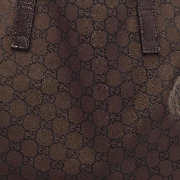 Pre Owned Gucci Dark Brown Canvas And Leather Large Shopping Tote