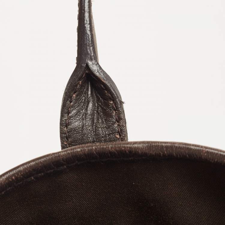 Pre Owned Gucci Dark Brown Canvas And Leather Large Shopping Tote