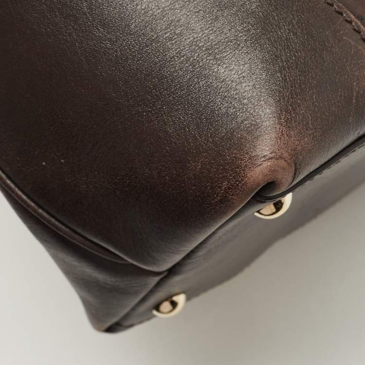 Pre Owned Gucci Dark Brown Canvas And Leather Large Shopping Tote