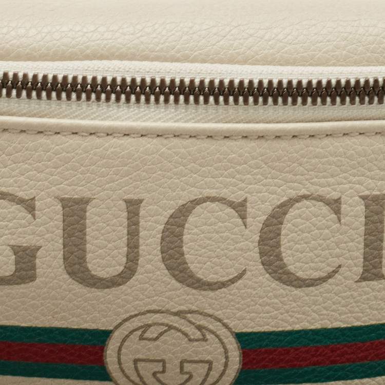 Pre Owned Gucci Off White Leather Logo Web Belt Bag