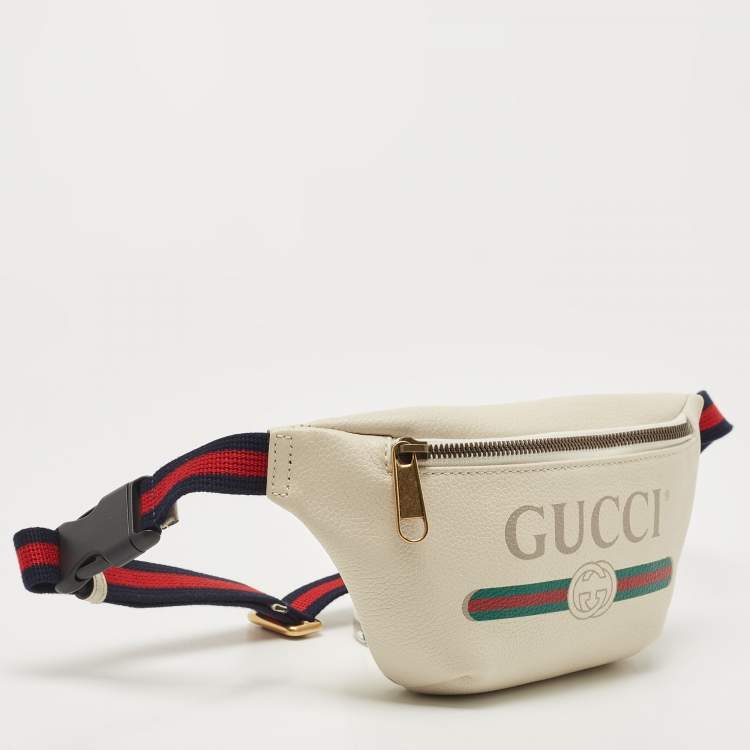 Pre Owned Gucci Off White Leather Logo Web Belt Bag