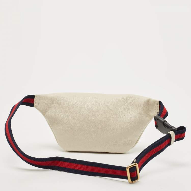 Pre Owned Gucci Off White Leather Logo Web Belt Bag