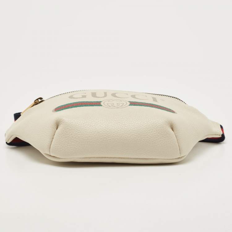 Pre Owned Gucci Off White Leather Logo Web Belt Bag