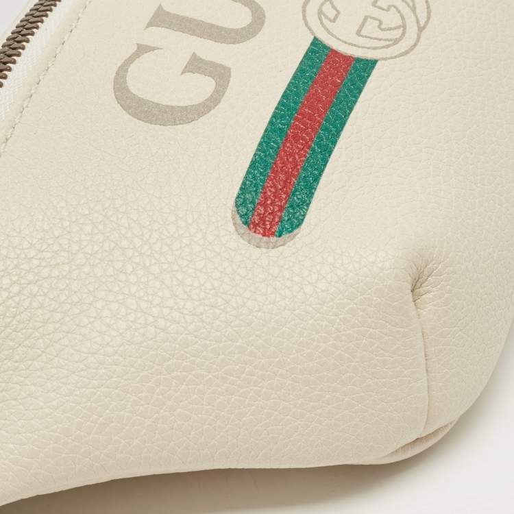 Pre Owned Gucci Off White Leather Logo Web Belt Bag