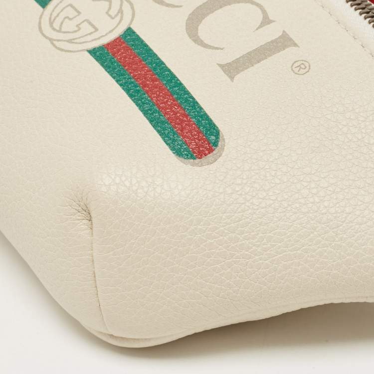 Pre Owned Gucci Off White Leather Logo Web Belt Bag