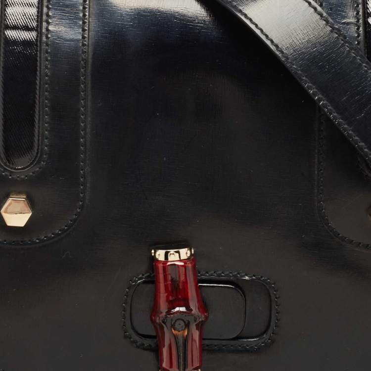 Pre Owned Gucci Black Coated Nylon and Leather Dialux Pop Bamboo Top Handle Bag