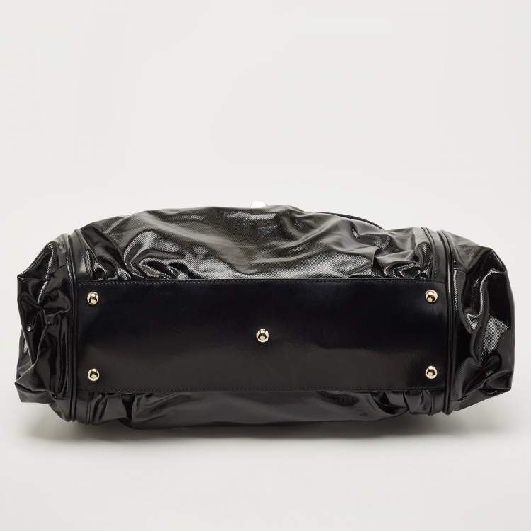 Pre Owned Gucci Black Coated Nylon and Leather Dialux Pop Bamboo Top Handle Bag