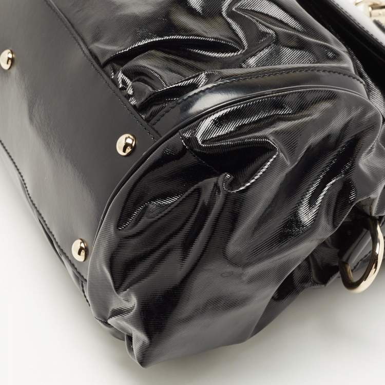 Pre Owned Gucci Black Coated Nylon and Leather Dialux Pop Bamboo Top Handle Bag