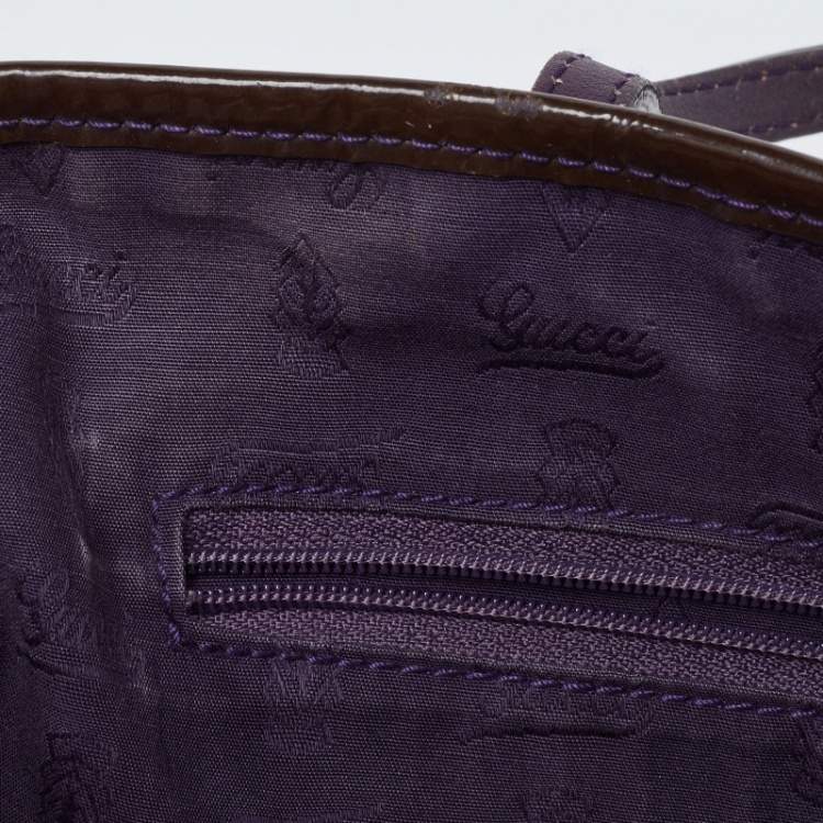 Pre Owned Gucci Beige/Brown GG Canvas and Patent Leather Small Jolie Web Charms Tote