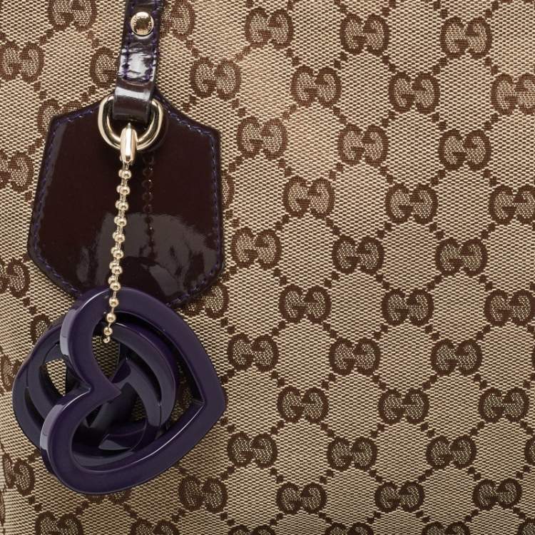 Pre Owned Gucci Beige/Brown GG Canvas and Patent Leather Small Jolie Web Charms Tote