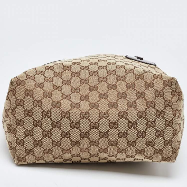 Pre Owned Gucci Beige/Brown GG Canvas and Patent Leather Small Jolie Web Charms Tote