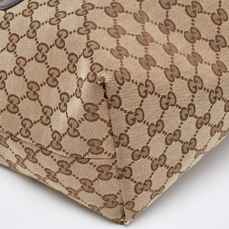 Pre Owned Gucci Beige/Brown GG Canvas and Patent Leather Small Jolie Web Charms Tote