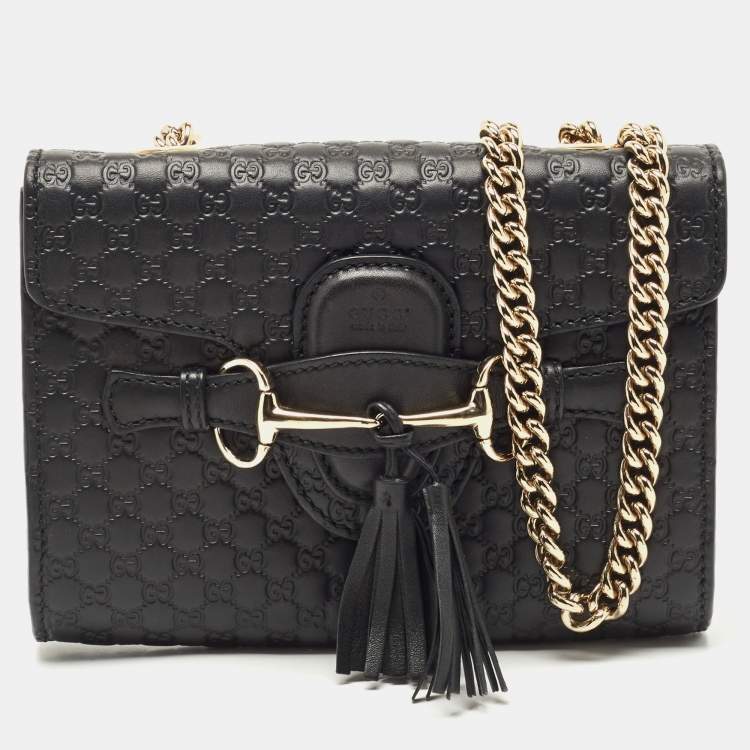 Pre Owned Gucci Black Microguccissima Leather Mini Emily Crossbody Bag