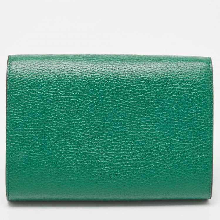 Pre Owned Gucci Green Leather Dionysus Wallet On Chain