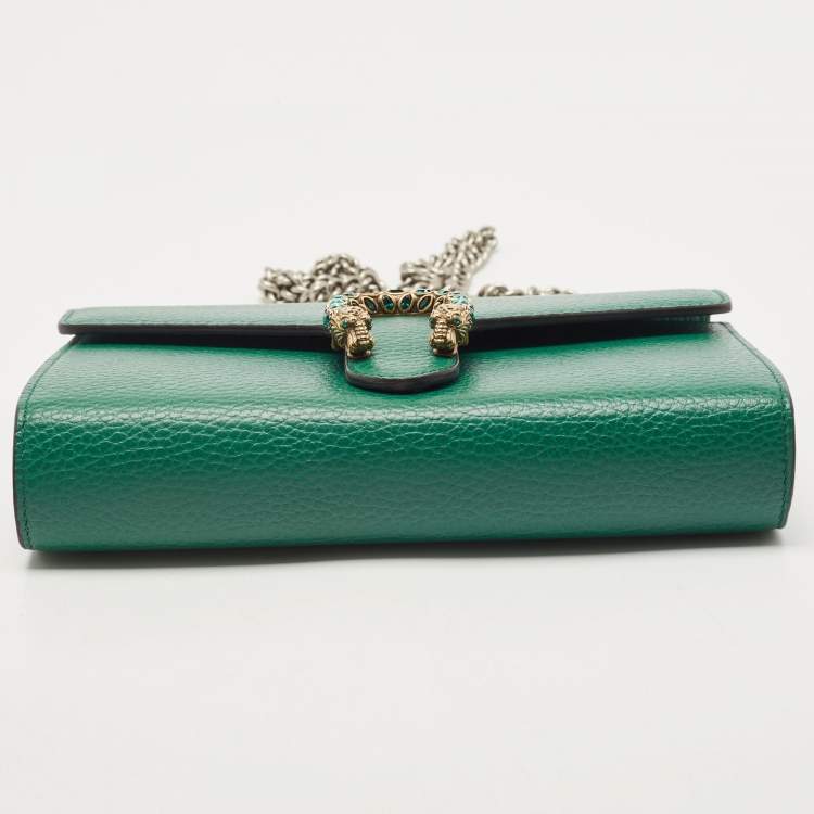 Pre Owned Gucci Green Leather Dionysus Wallet On Chain