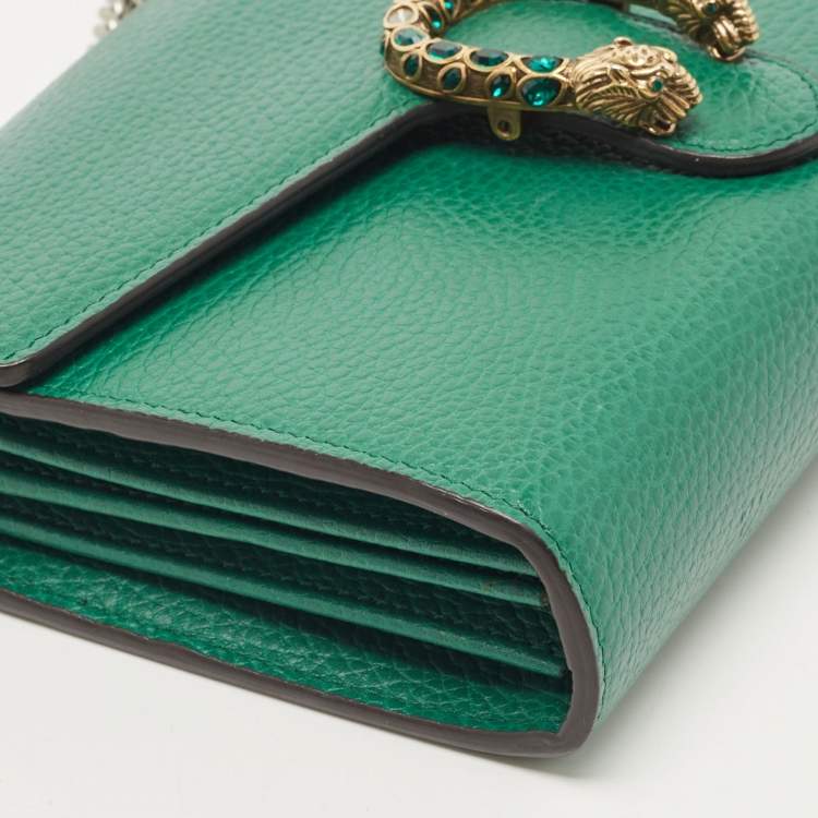 Pre Owned Gucci Green Leather Dionysus Wallet On Chain