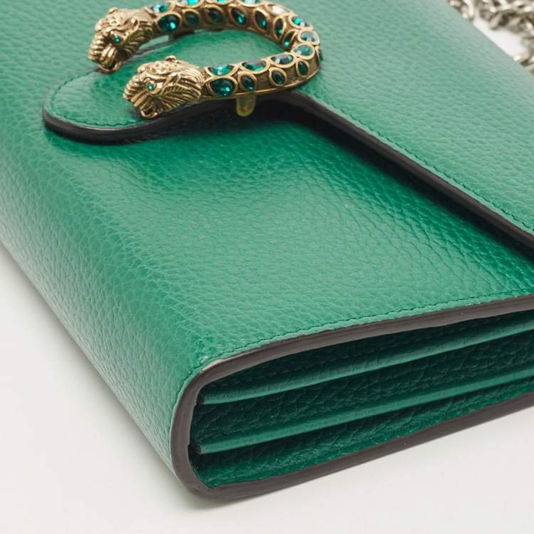 Pre Owned Gucci Green Leather Dionysus Wallet On Chain