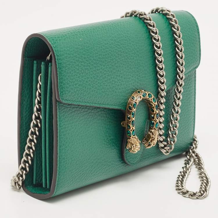 Pre Owned Gucci Green Leather Dionysus Wallet On Chain