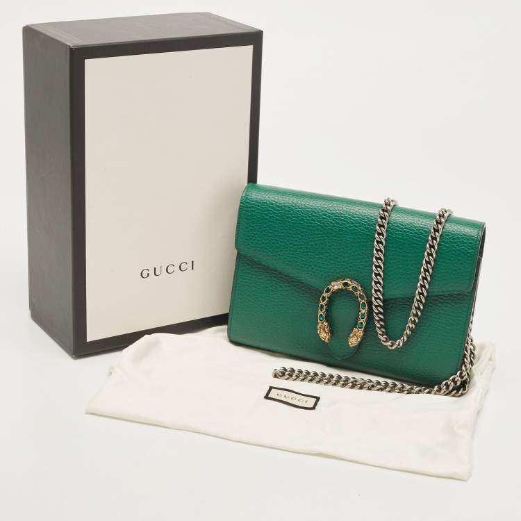 Pre Owned Gucci Green Leather Dionysus Wallet On Chain