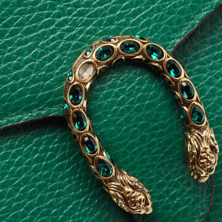 Pre Owned Gucci Green Leather Dionysus Wallet On Chain