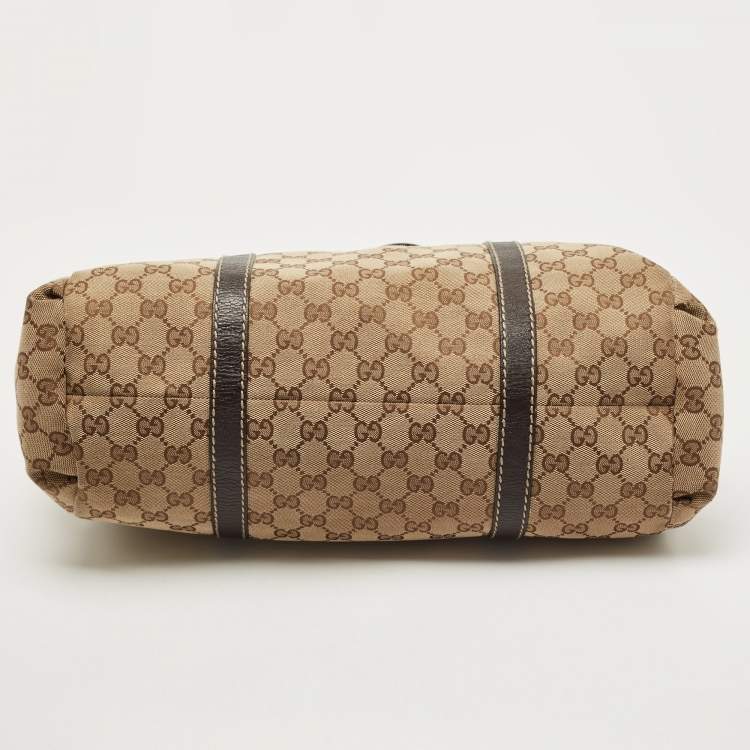 Pre Owned Gucci Beige/Brown GG Canvas and Leather Large New Ladies Web Hobo
