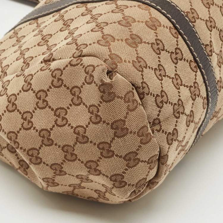 Pre Owned Gucci Beige/Brown GG Canvas and Leather Large New Ladies Web Hobo