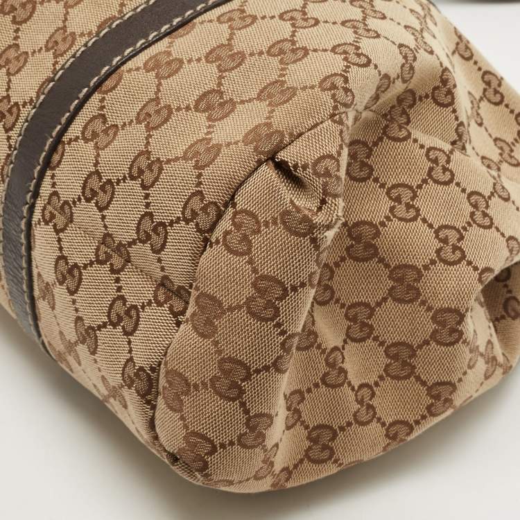 Pre Owned Gucci Beige/Brown GG Canvas and Leather Large New Ladies Web Hobo