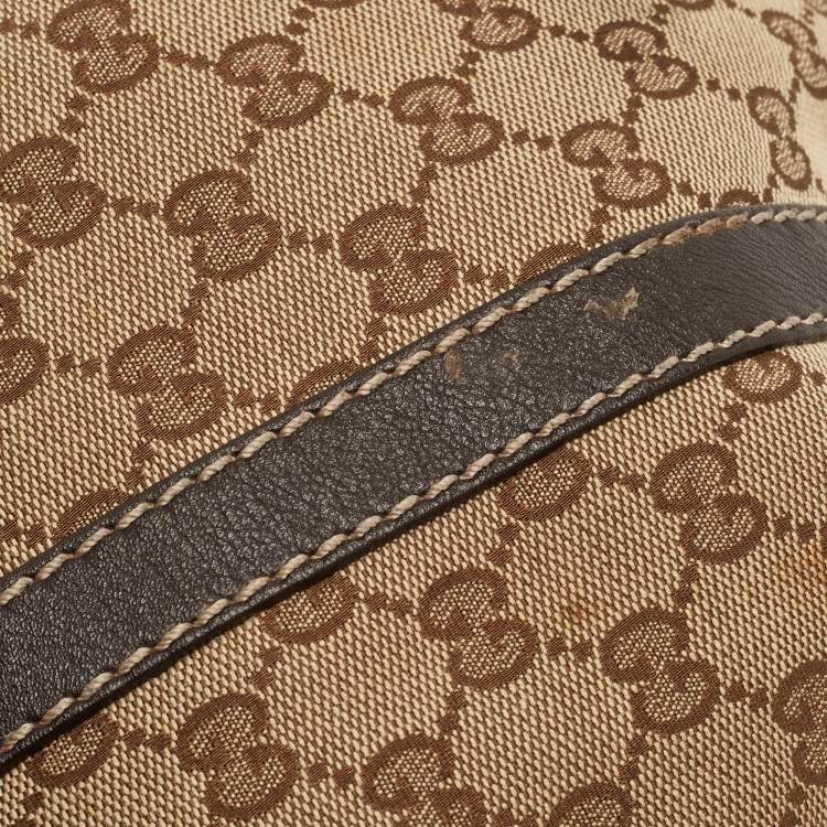 Pre Owned Gucci Beige/Brown GG Canvas and Leather Large New Ladies Web Hobo
