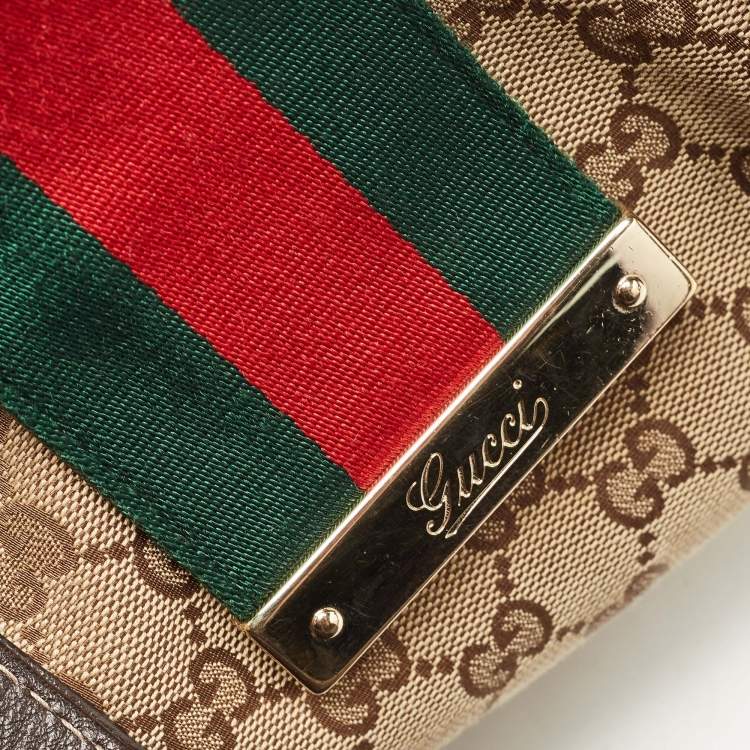 Pre Owned Gucci Beige/Brown GG Canvas and Leather Large New Ladies Web Hobo