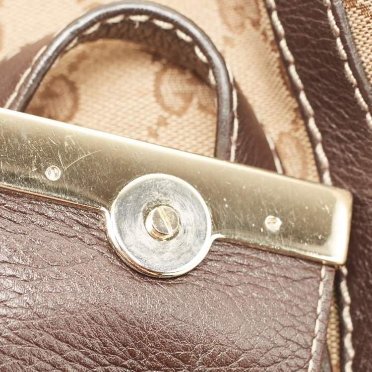 Pre Owned Gucci Beige/Brown GG Canvas and Leather Large New Ladies Web Hobo
