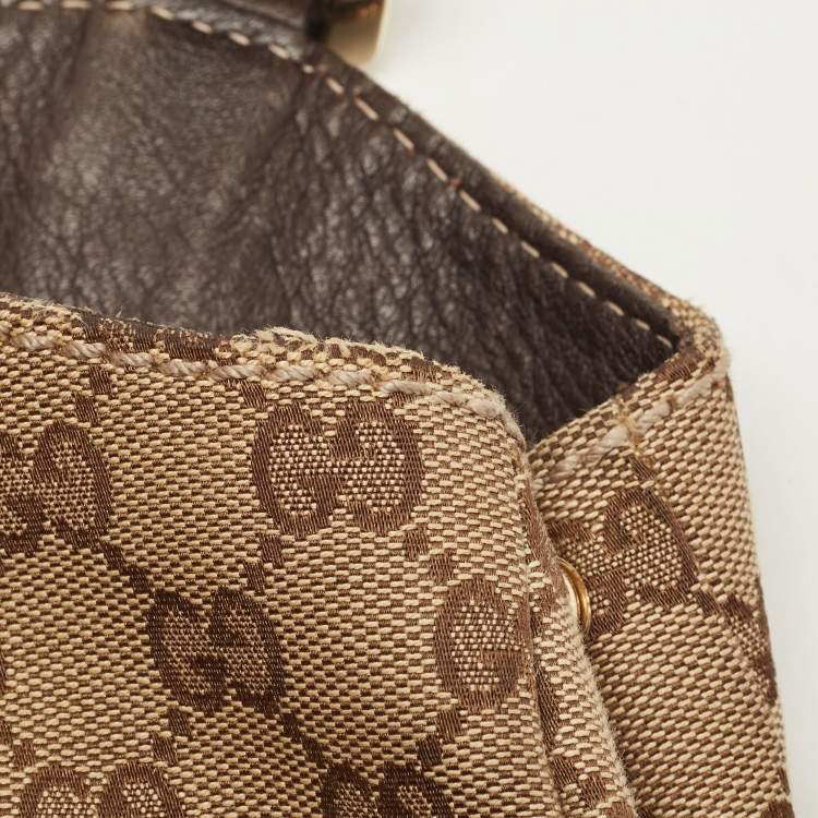 Pre Owned Gucci Beige/Brown GG Canvas and Leather Large New Ladies Web Hobo