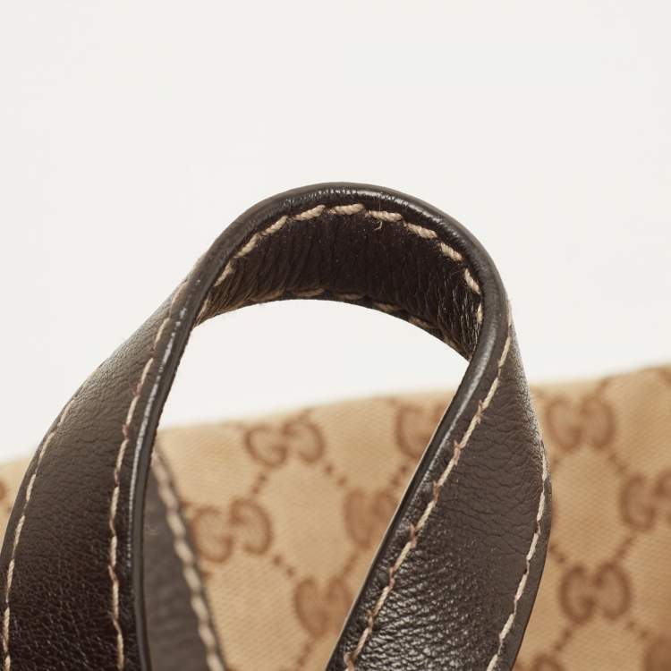 Pre Owned Gucci Beige/Brown GG Canvas and Leather Large New Ladies Web Hobo