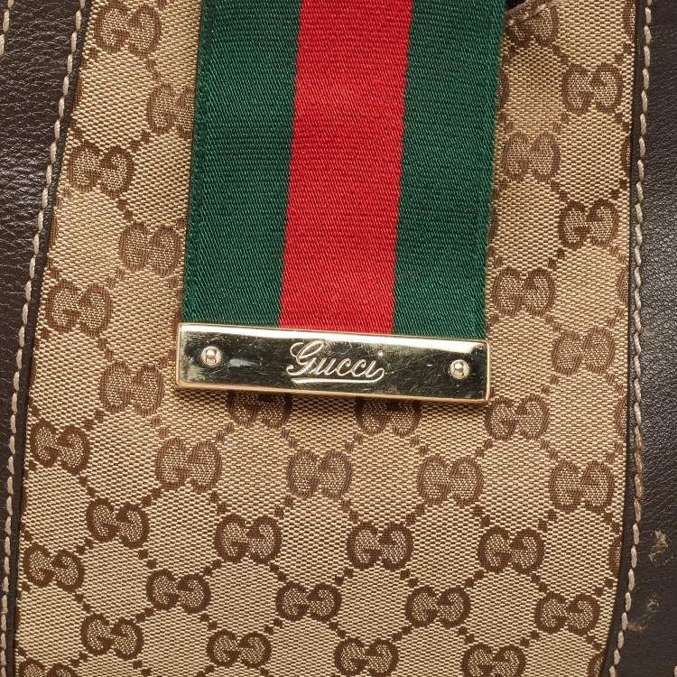 Pre Owned Gucci Beige/Brown GG Canvas and Leather Large New Ladies Web Hobo