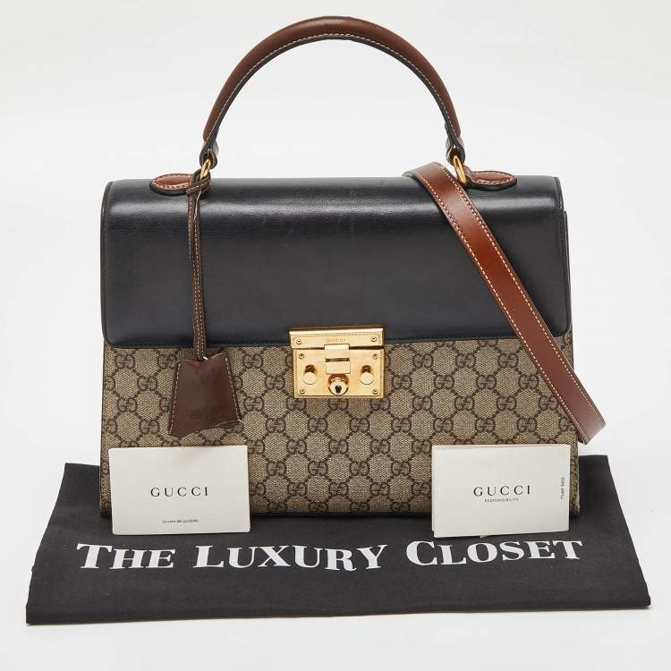 Pre Owned Gucci Multicolor GG Supreme Canvas and Leather Medium Padlock Top Handle Bag