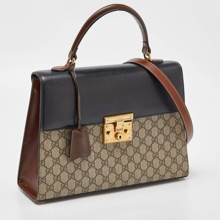 Pre Owned Gucci Multicolor GG Supreme Canvas and Leather Medium Padlock Top Handle Bag