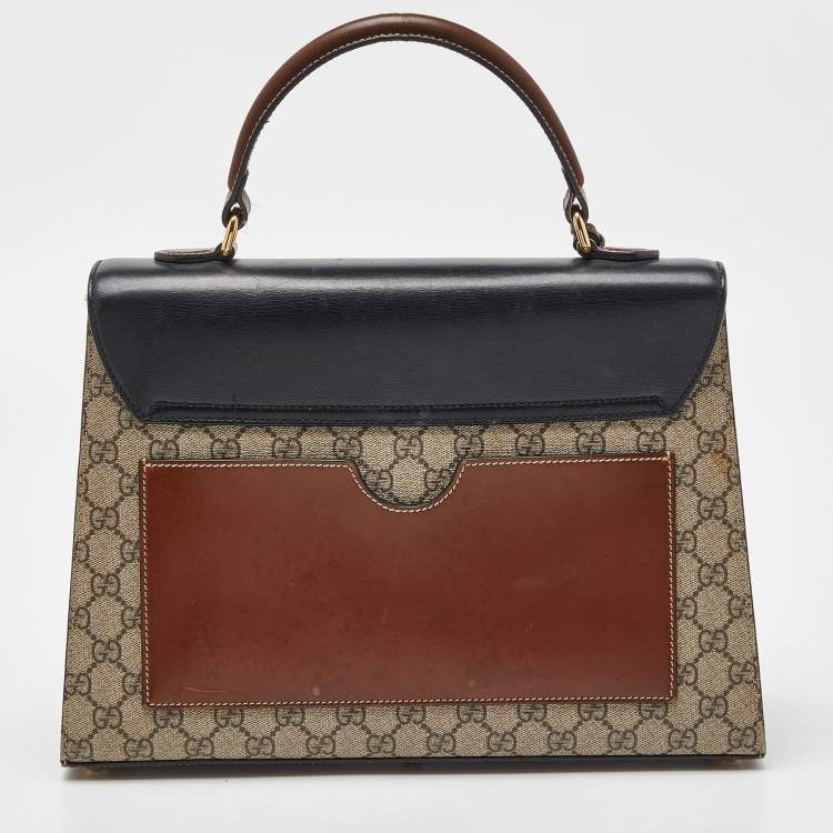 Pre Owned Gucci Multicolor GG Supreme Canvas and Leather Medium Padlock Top Handle Bag