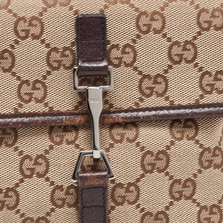 Pre Owned Gucci Beige/Brown GG Canvas and Leather Flight Belt Bag