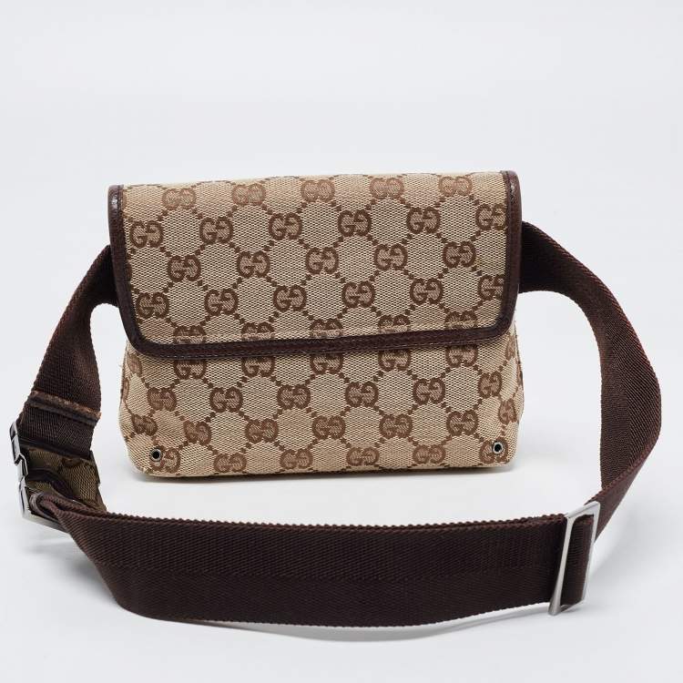 Pre Owned Gucci Beige/Brown GG Canvas and Leather Flight Belt Bag