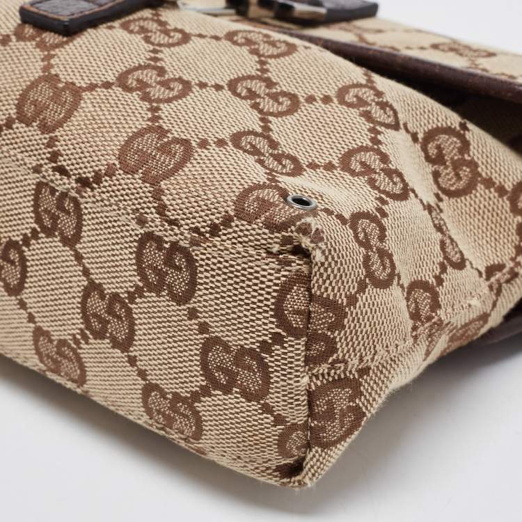Pre Owned Gucci Beige/Brown GG Canvas and Leather Flight Belt Bag
