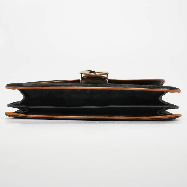Pre Owned Gucci Black Suede and Leather 1973 Flap Shoulder Bag