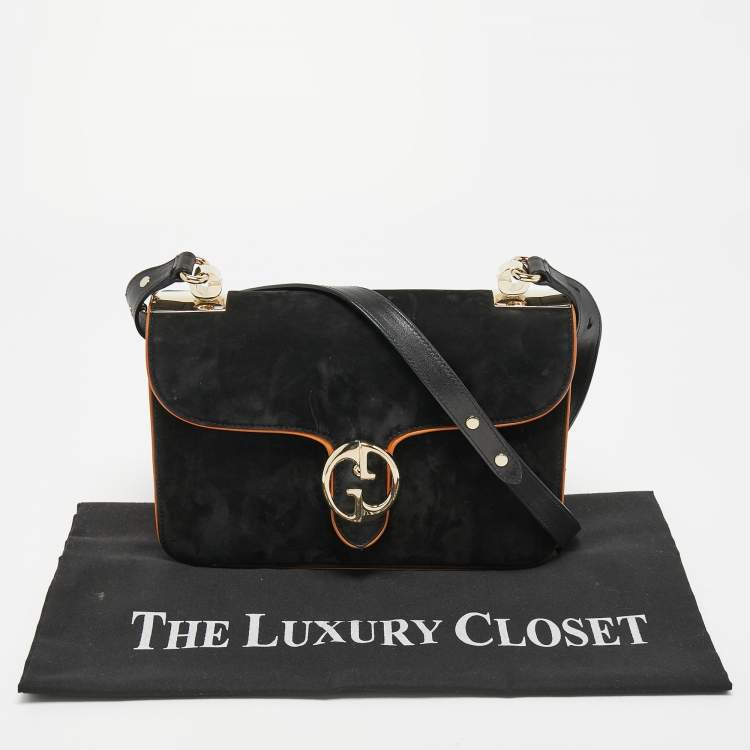 Pre Owned Gucci Black Suede and Leather 1973 Flap Shoulder Bag