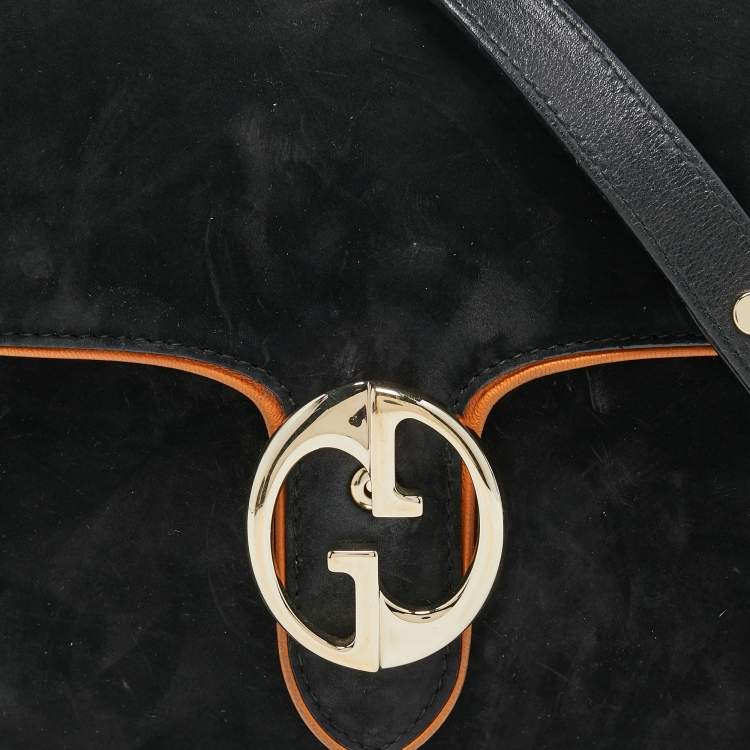 Pre Owned Gucci Black Suede and Leather 1973 Flap Shoulder Bag